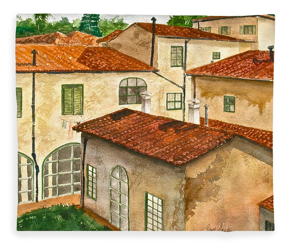 Florence Fleece Blanket featuring the painting Back Yard by Frank SantAgata