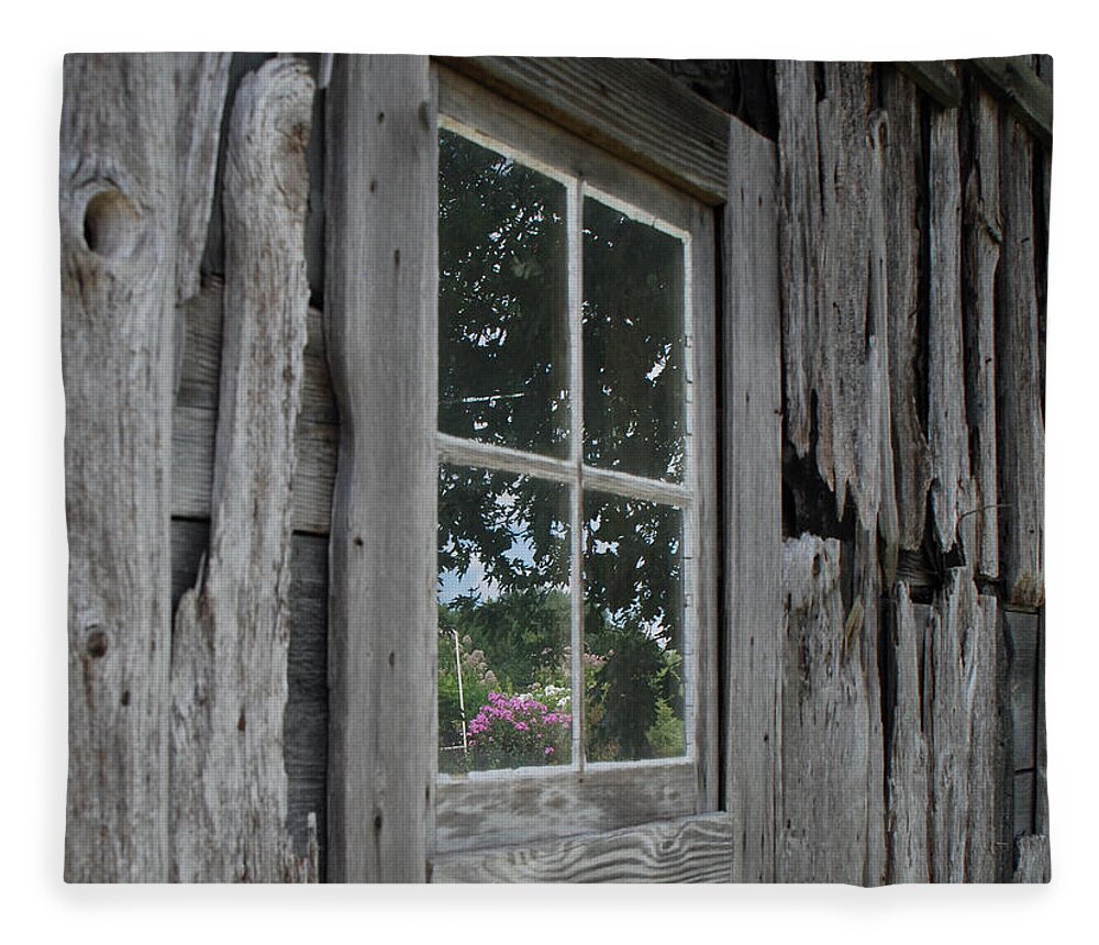 Barn Fleece Blanket featuring the photograph Barn Window Reflection by Grace Grogan