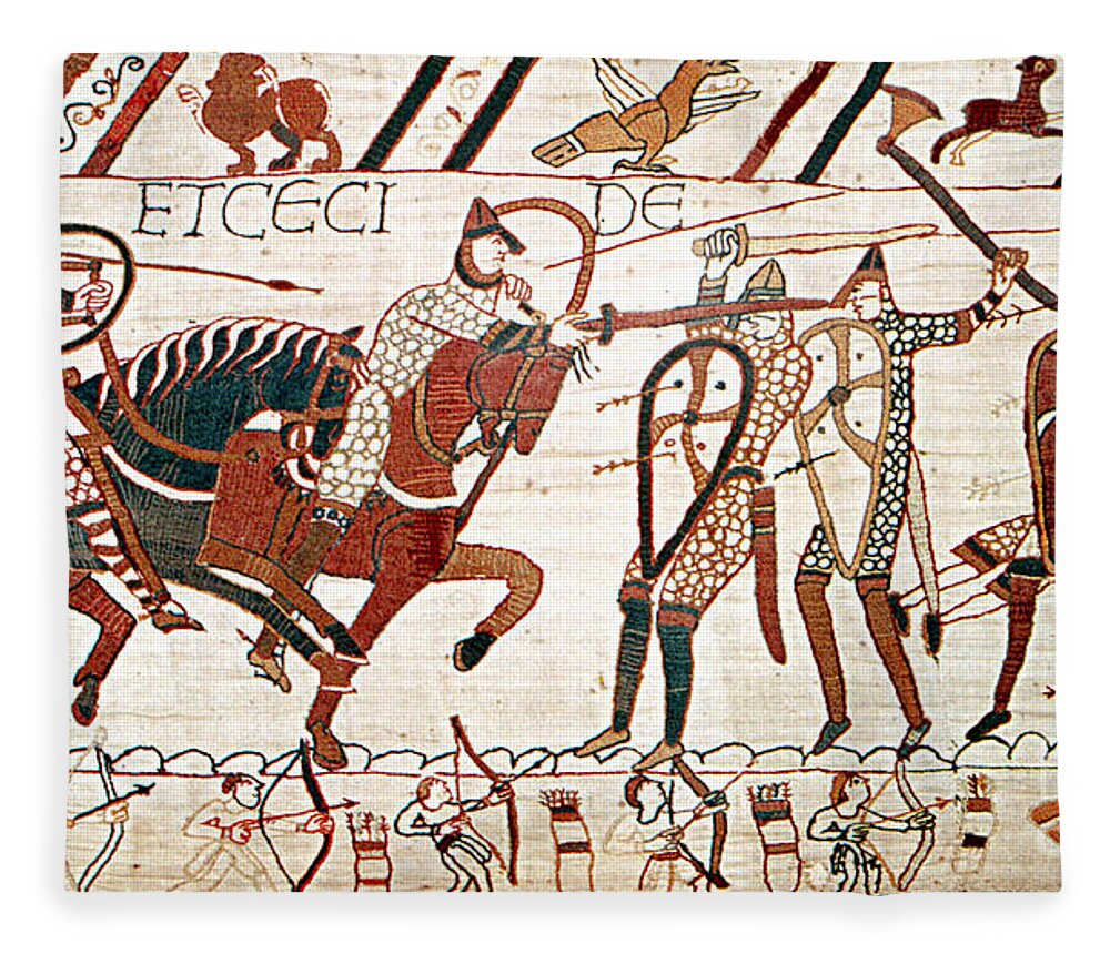 History Fleece Blanket featuring the photograph Battle Of Hastings Bayeux Tapestry by Photo Researchers