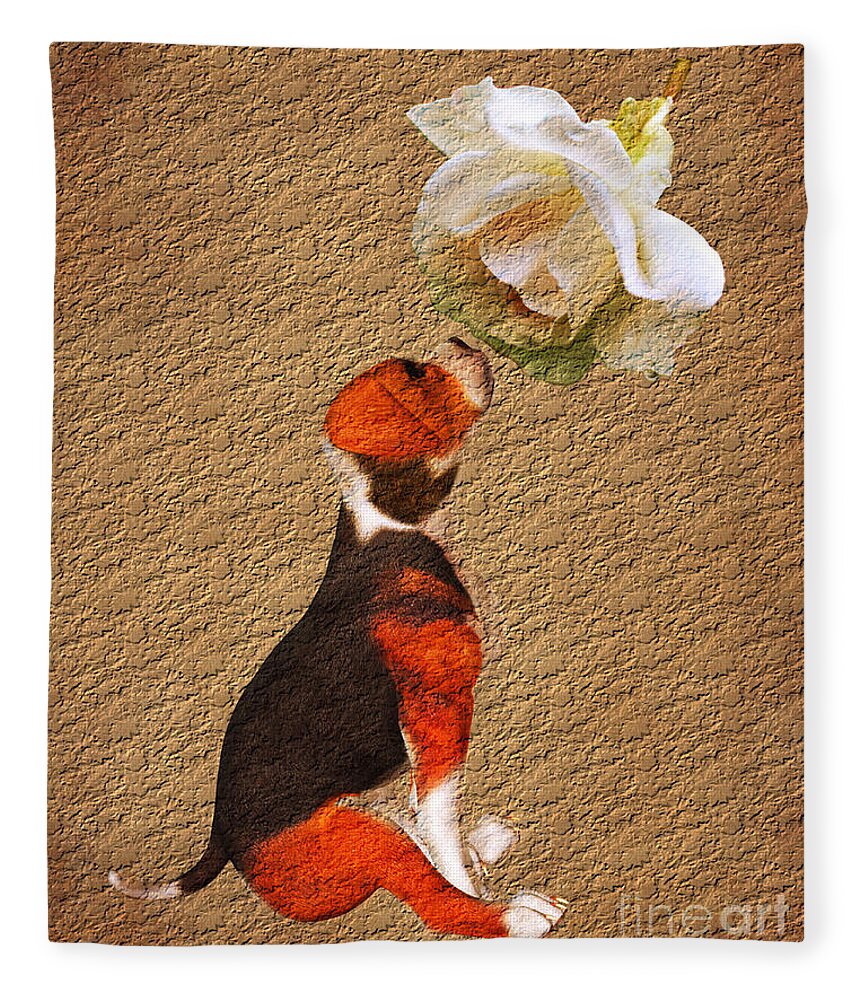 Beagle Fleece Blanket featuring the digital art Beagle And Rose by Smilin Eyes Treasures