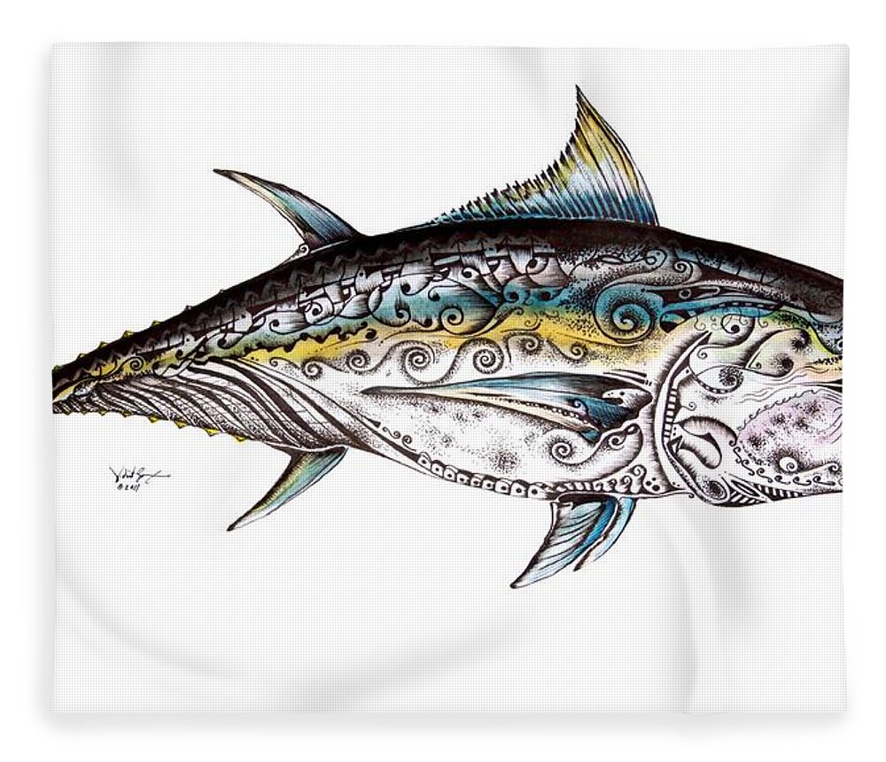 Blue Fin Fleece Blanket featuring the painting Beautiful Blue Fin by J Vincent Scarpace