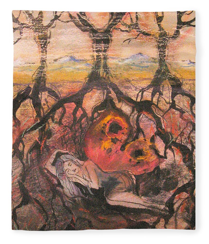 Surrealism Fleece Blanket featuring the painting Before she was born by Valentina Plishchina