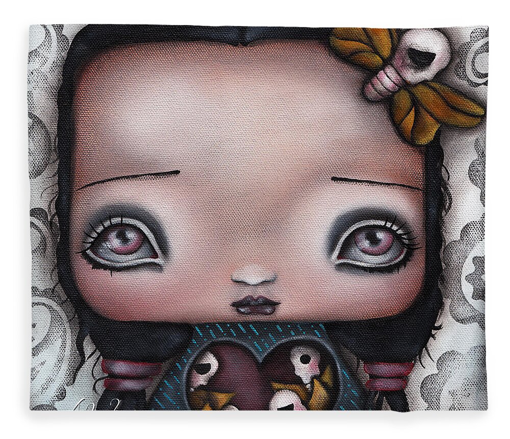 Skeleton Fleece Blanket featuring the painting Bella by Abril Andrade