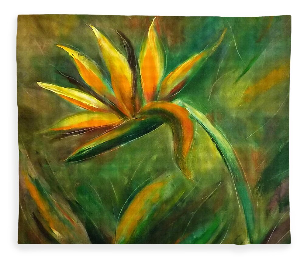 Flower Fleece Blanket featuring the painting Bird of Paradise 88 by Gina De Gorna