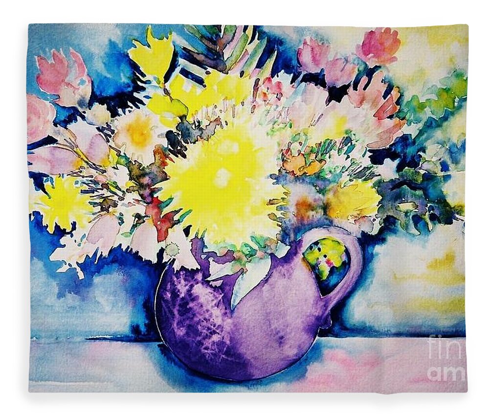 Nature Fleece Blanket featuring the painting Bouquet by Frances Ku