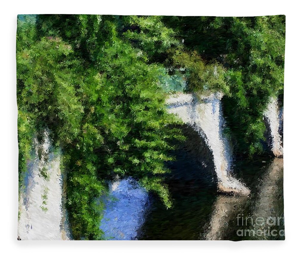 Bridge Fleece Blanket featuring the painting Bridge Of Flowers Impressionist by Smilin Eyes Treasures
