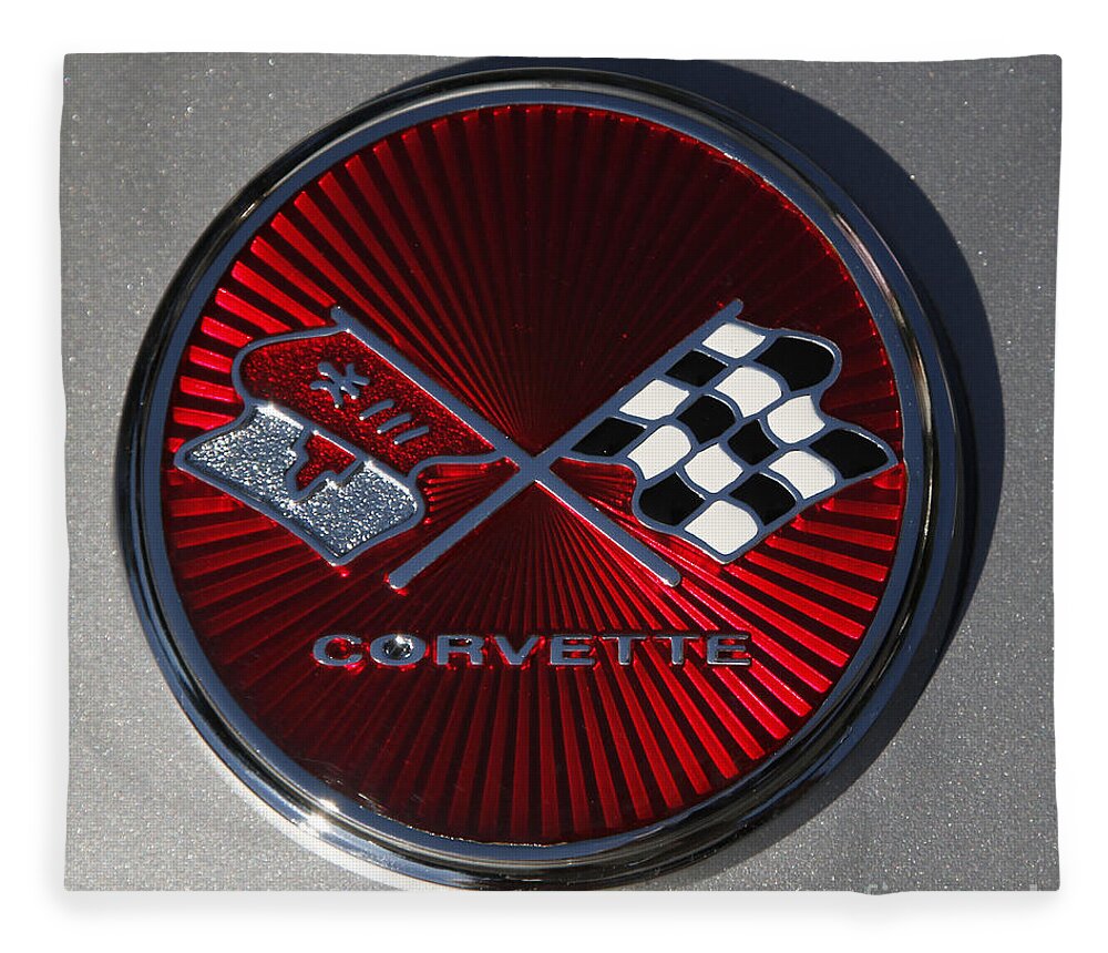 Corvette Fleece Blanket featuring the photograph C3 Corvette emblem silver by Dennis Hedberg