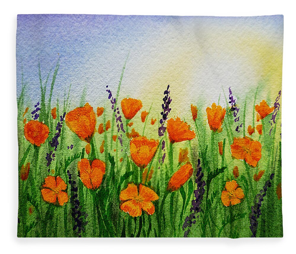 Poppies Fleece Blanket featuring the painting California Poppies Field by Irina Sztukowski