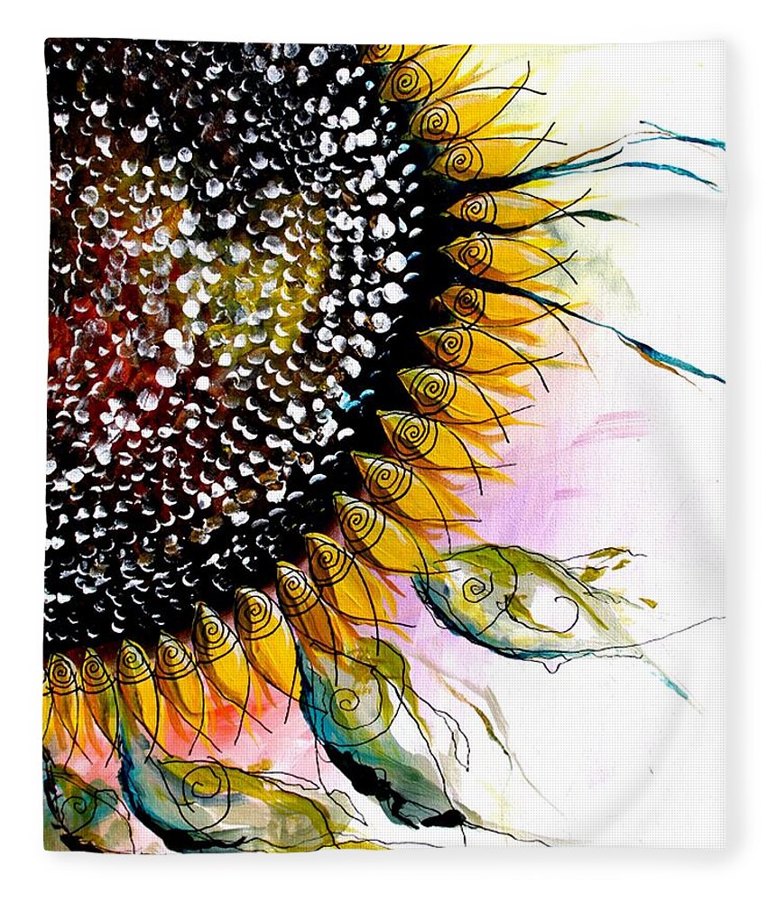 Sunflower Fleece Blanket featuring the painting California Sunflower by J Vincent Scarpace