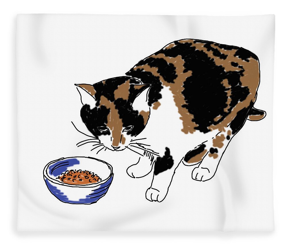  Fleece Blanket featuring the drawing Cat And Kibble by Daniel Reed