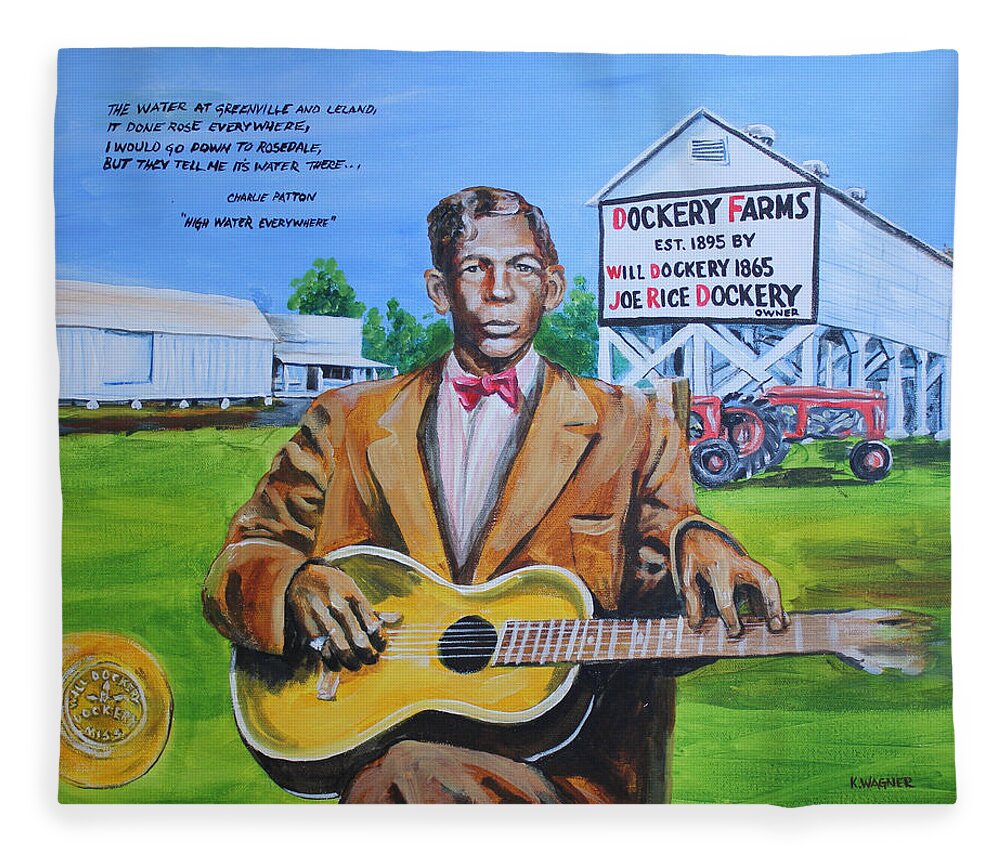 Charlie Patton Fleece Blanket featuring the painting Charlie Patton by Karl Wagner
