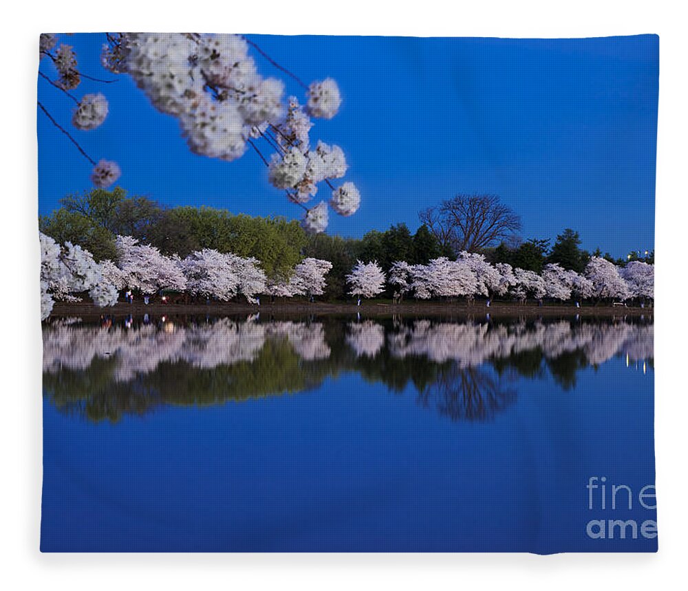 Blossom Fleece Blanket featuring the photograph Cherry Blossoms and the Tidal Basin by Brian Jannsen