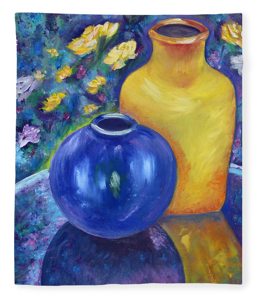 Colorful Fleece Blanket featuring the painting Colorful Jars by Diana Haronis