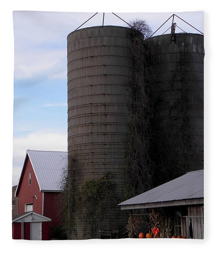 Silo Fleece Blanket featuring the photograph Country Barn Farm Stand by Kim Galluzzo