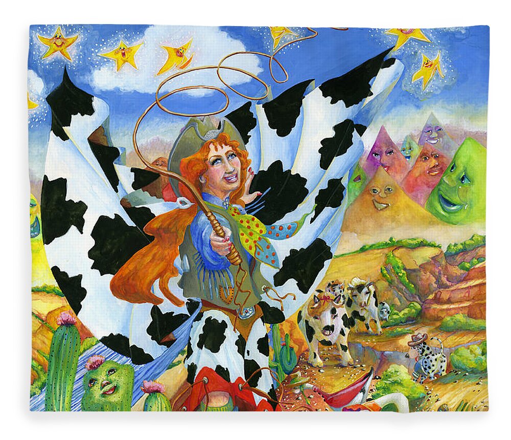Cowgirl Fleece Blanket featuring the painting Cowgirl Angel of the West by Jacquelin L Westerman