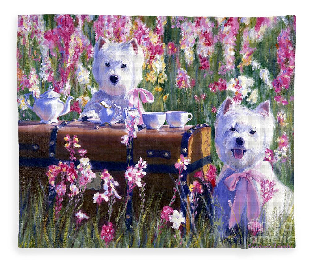 West Highland Terrier Fleece Blanket featuring the painting Cream and Sugar by Candace Lovely