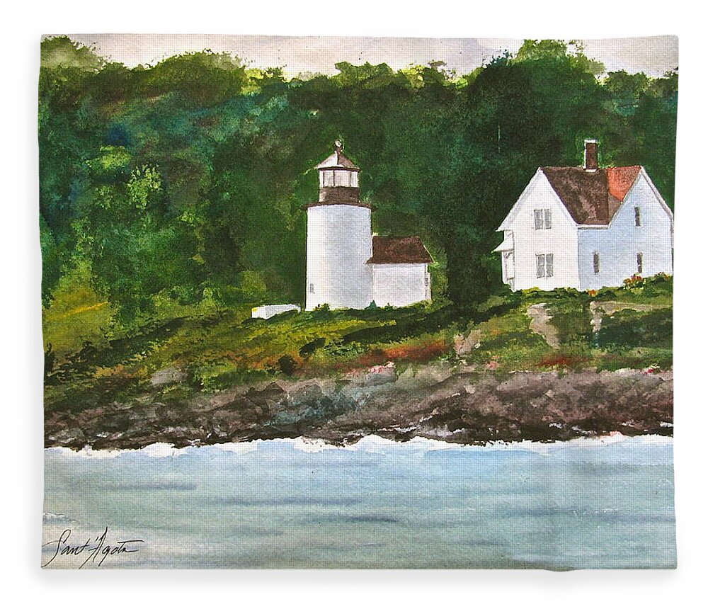 Lighthouse Fleece Blanket featuring the painting Curtis Island Light by Frank SantAgata