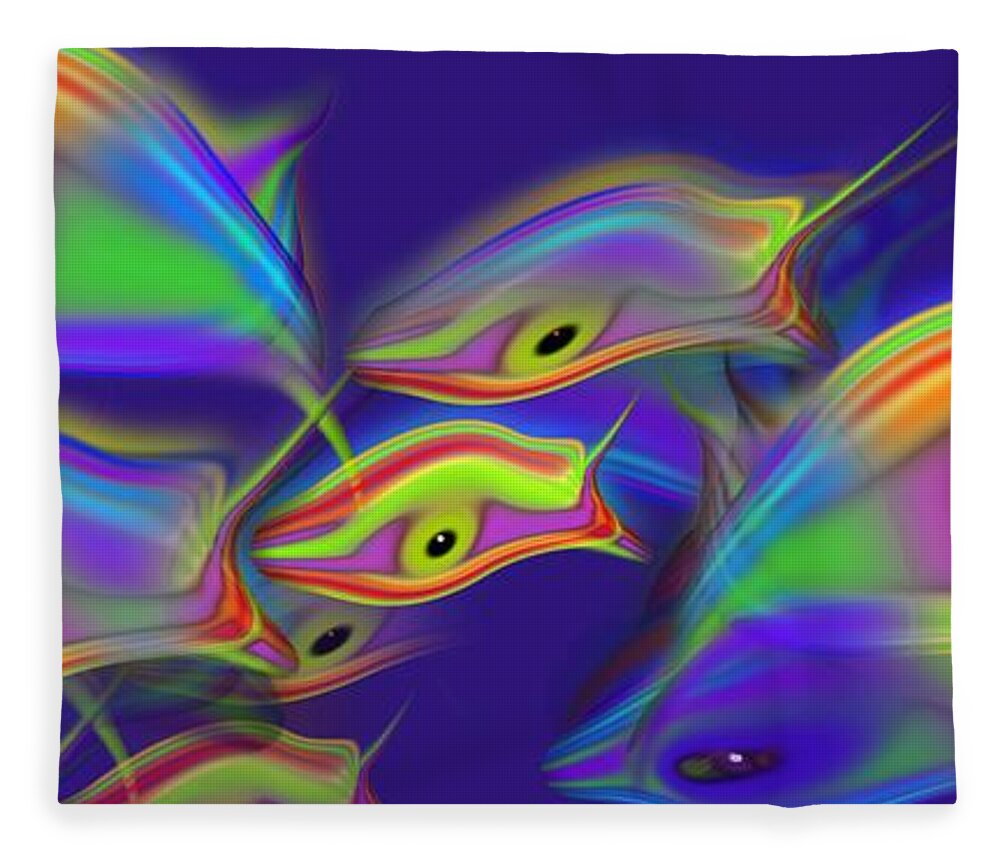 Fish Fleece Blanket featuring the painting Deep Blue Ocean Life by Charles Stuart