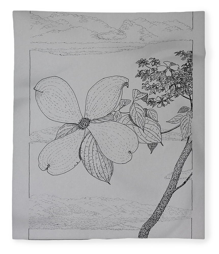 Dogwood Fleece Blanket featuring the drawing Dogwood by Daniel Reed