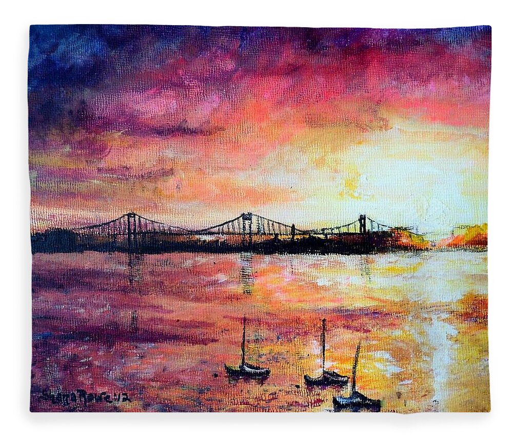 Bridge Fleece Blanket featuring the painting Down by the Bay by Shana Rowe Jackson