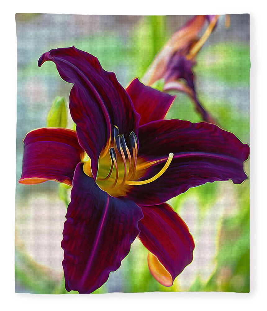 Lily Fleece Blanket featuring the photograph Electric Maroon Lily by Bill and Linda Tiepelman