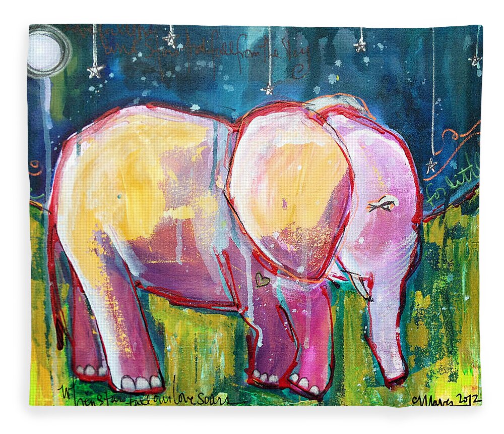 Elephant Fleece Blanket featuring the painting Emily's Elephant 1 by Laurie Maves ART