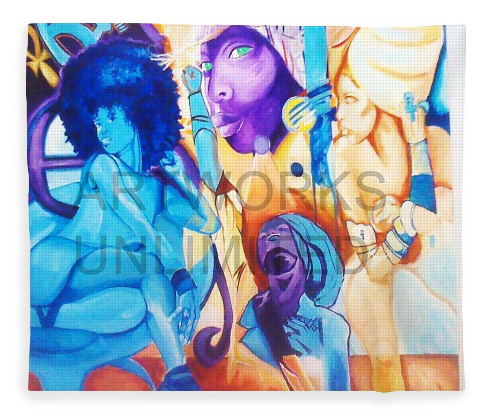 Erykah Badu Fleece Blanket featuring the painting Erykah by Femme Blaicasso