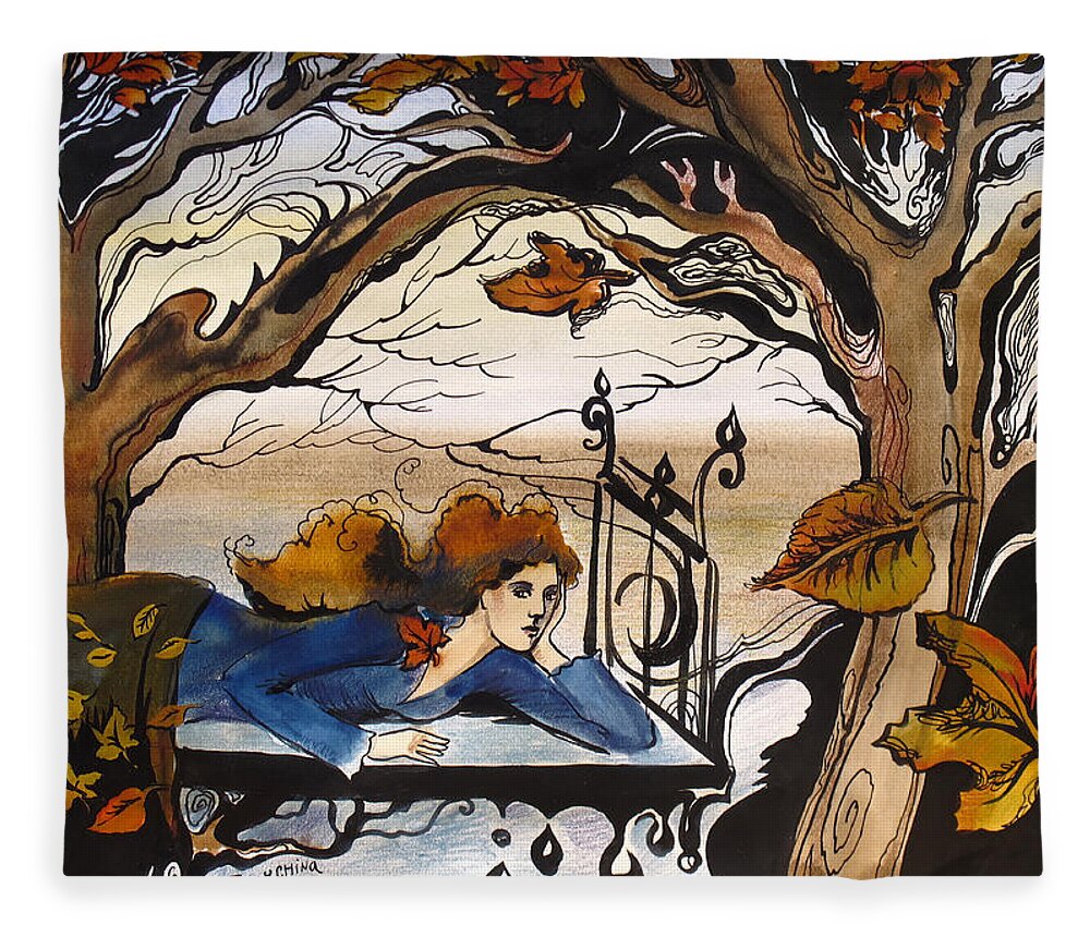 Fall Fleece Blanket featuring the painting Fall by Valentina Plishchina