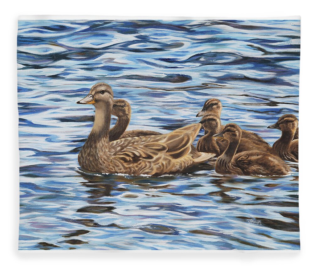 Mallard Ducks Fleece Blanket featuring the painting Family Outing by Tammy Taylor