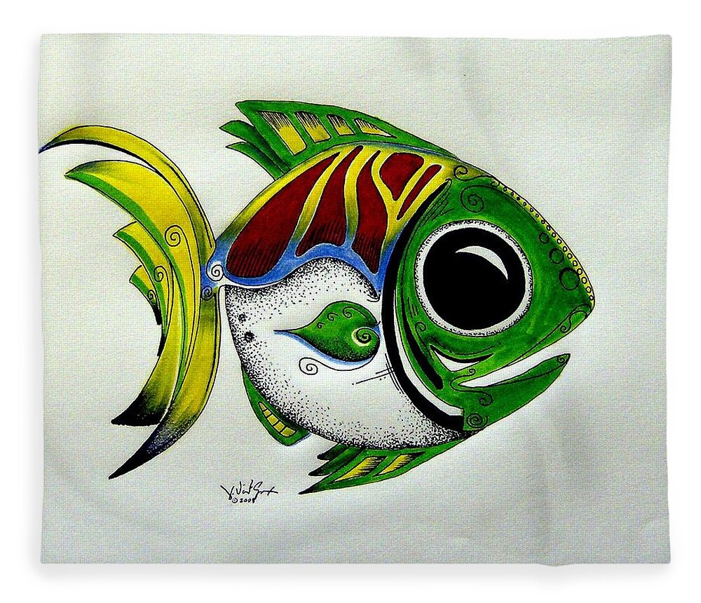 Fish Fleece Blanket featuring the painting Fish Study 2 by J Vincent Scarpace