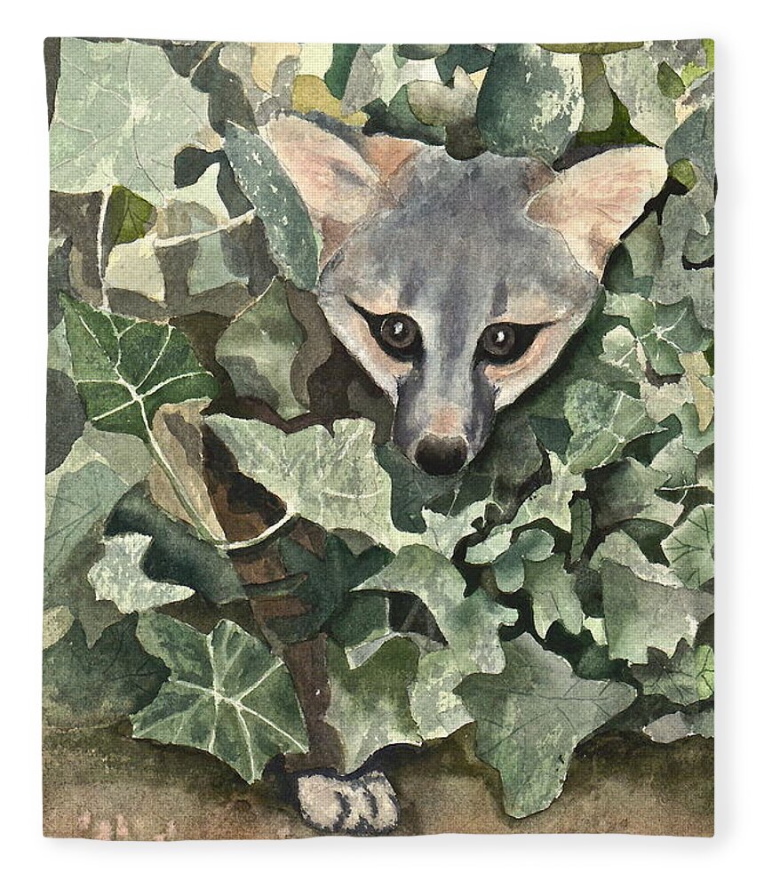 Ivy Fleece Blanket featuring the painting Fox 'n Ivy by Frank SantAgata