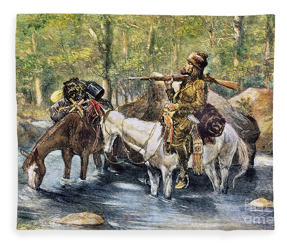 19th Century Fleece Blanket featuring the photograph Fur Trapper by Granger