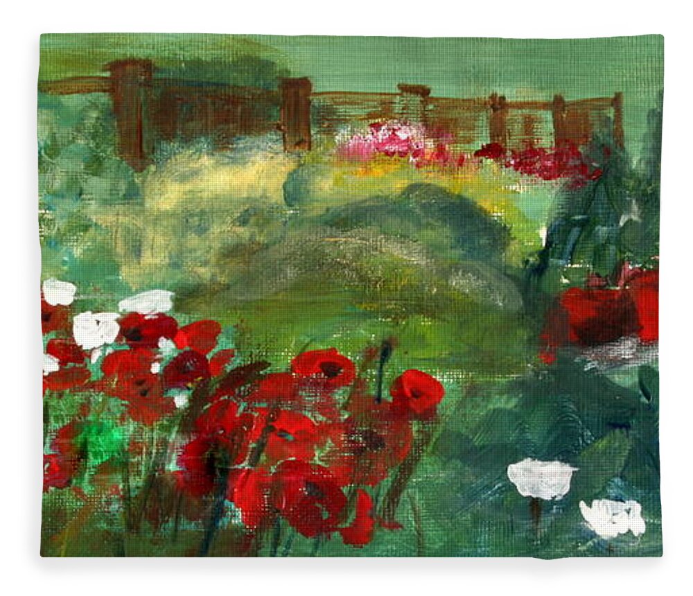 Paintings Fleece Blanket featuring the painting Garden View by Julie Lueders 