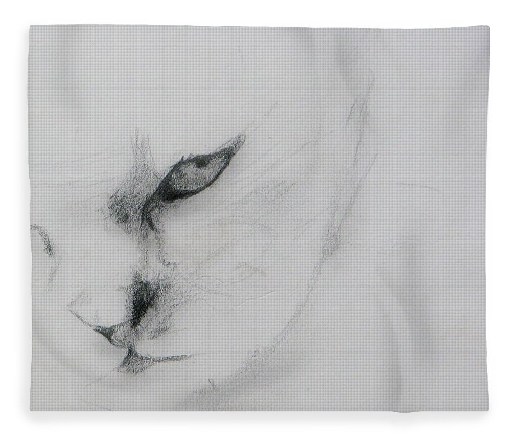 Cat Fleece Blanket featuring the drawing Ghost Cat by Rory Siegel