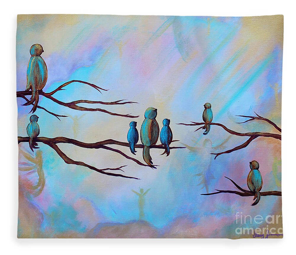 Birds Fleece Blanket featuring the painting Guardian Angels by Stacey Zimmerman
