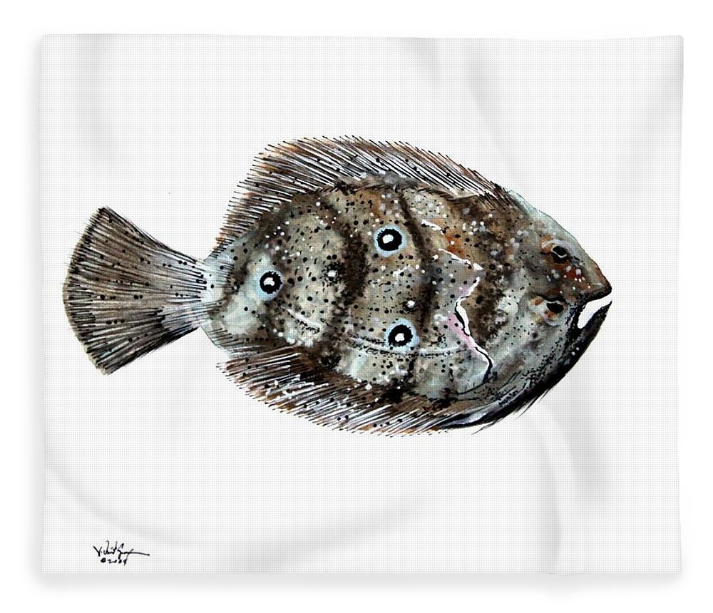 Flounder Fleece Blanket featuring the painting Gulf Flounder by J Vincent Scarpace
