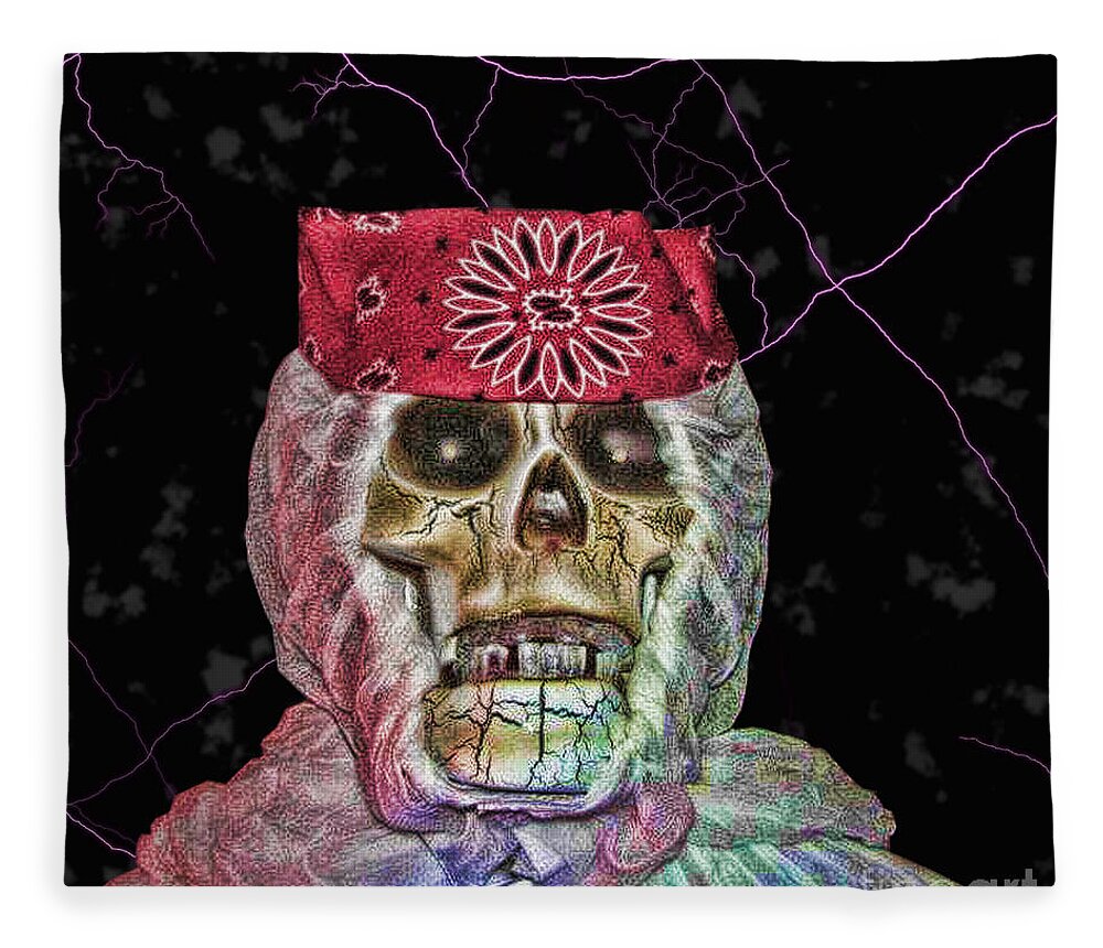 Bones Fleece Blanket featuring the digital art Halloween Bones by Tommy Anderson