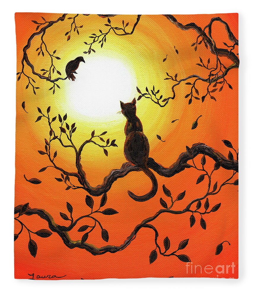 Landscape Fleece Blanket featuring the painting Halloween Sunset by Laura Iverson
