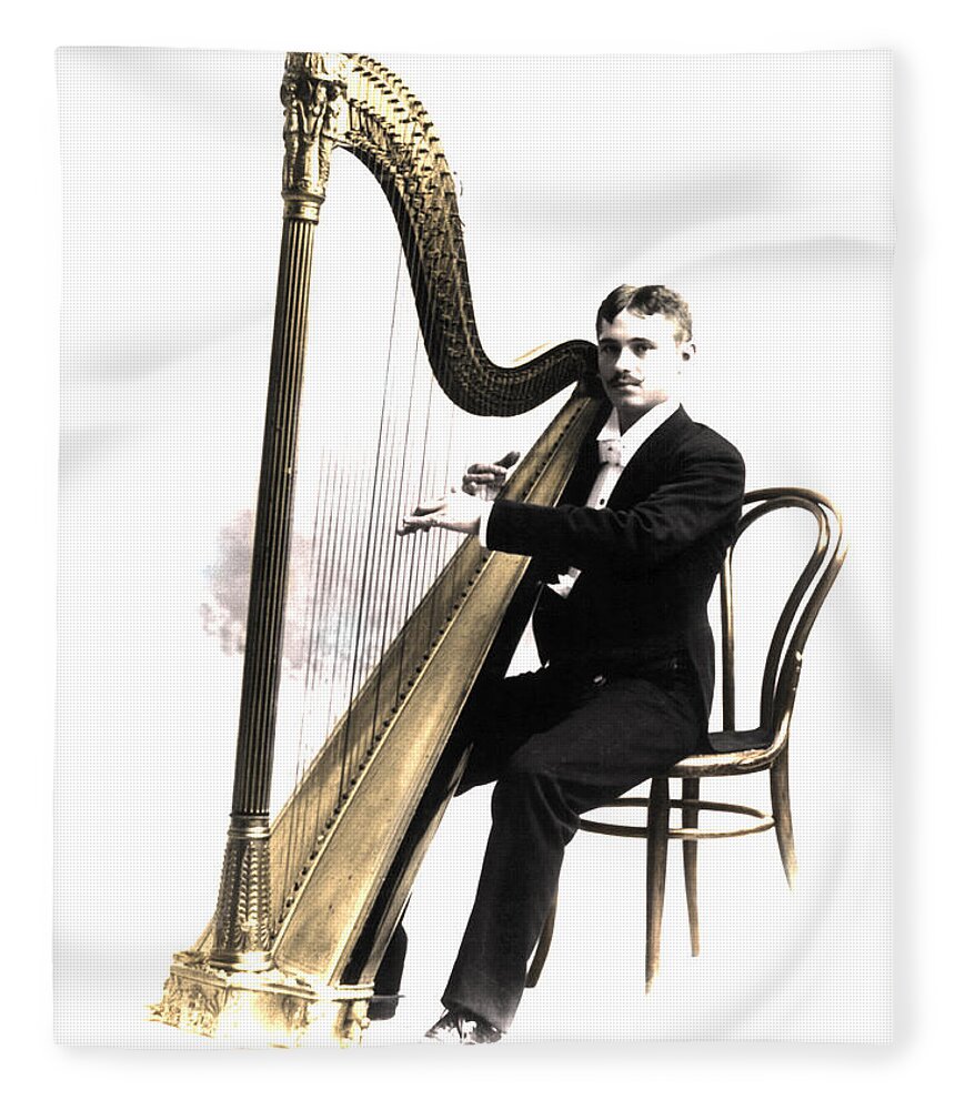Harpist Fleece Blanket featuring the photograph Harp Player by Andrew Fare