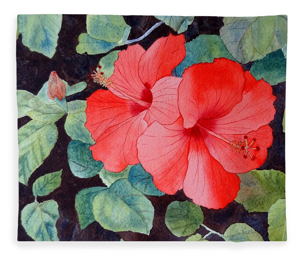 Hibiscus Fleece Blanket featuring the painting Hibiscus by Laurel Best