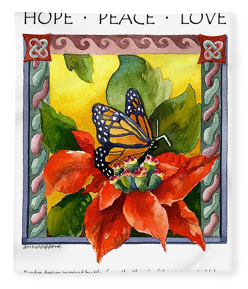 Hope Painting Fleece Blanket featuring the painting Hope Peace Love by Anne Gifford