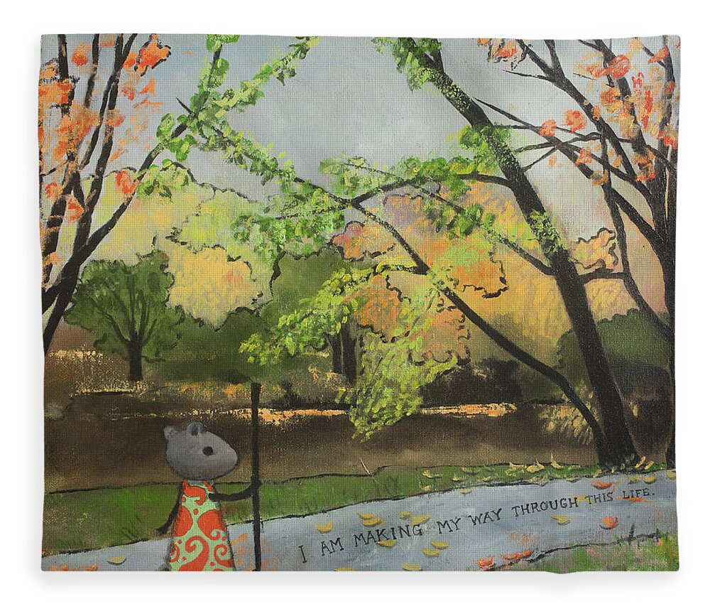 Landscape Fleece Blanket featuring the painting I Am Making My Way Through This Life by Pauline Lim