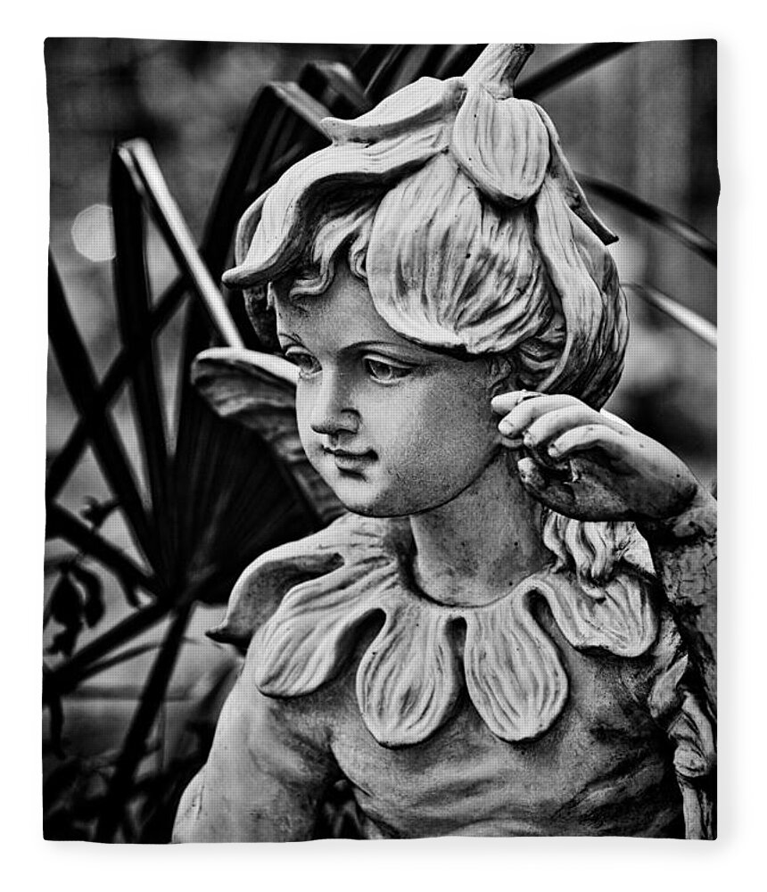Statue Fleece Blanket featuring the photograph In The Garden - BW by Christopher Holmes