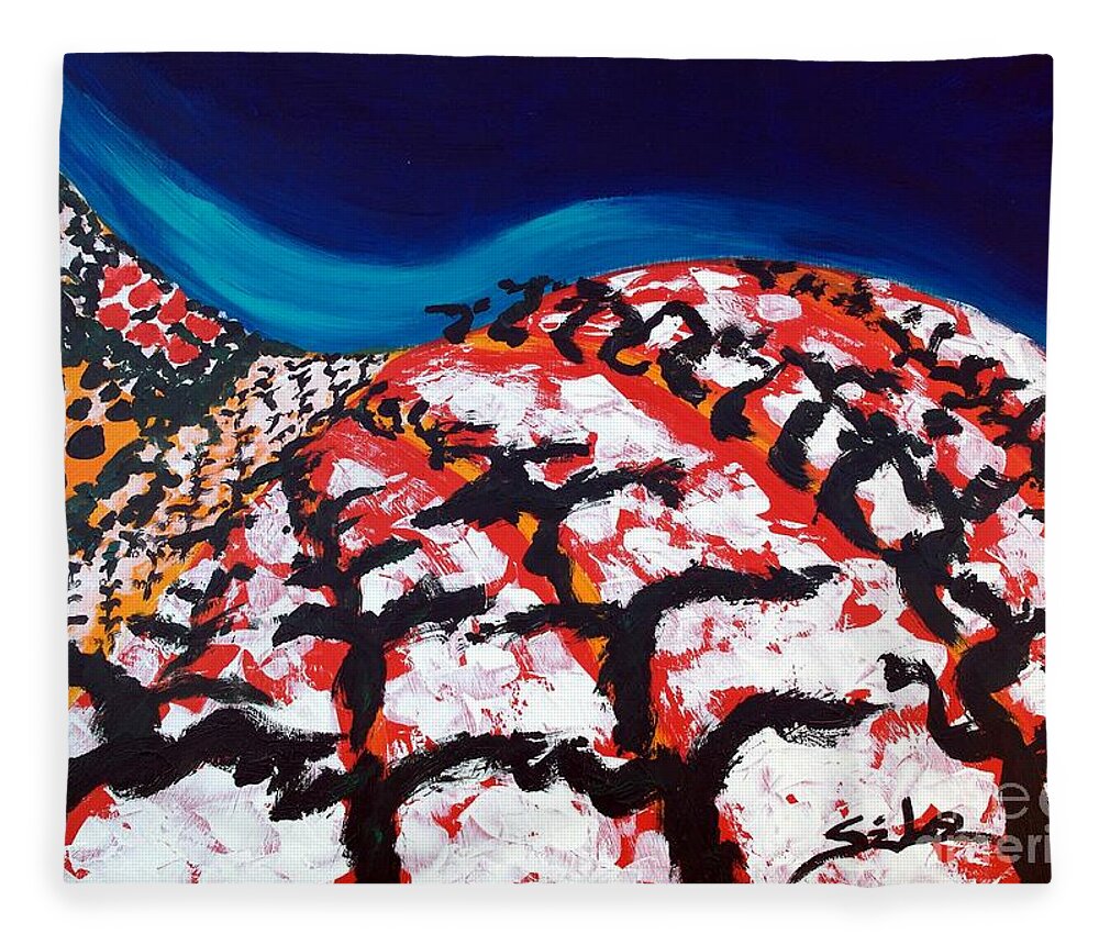Vineyard Fleece Blanket featuring the painting Island Vineyard by Lidija Ivanek - SiLa