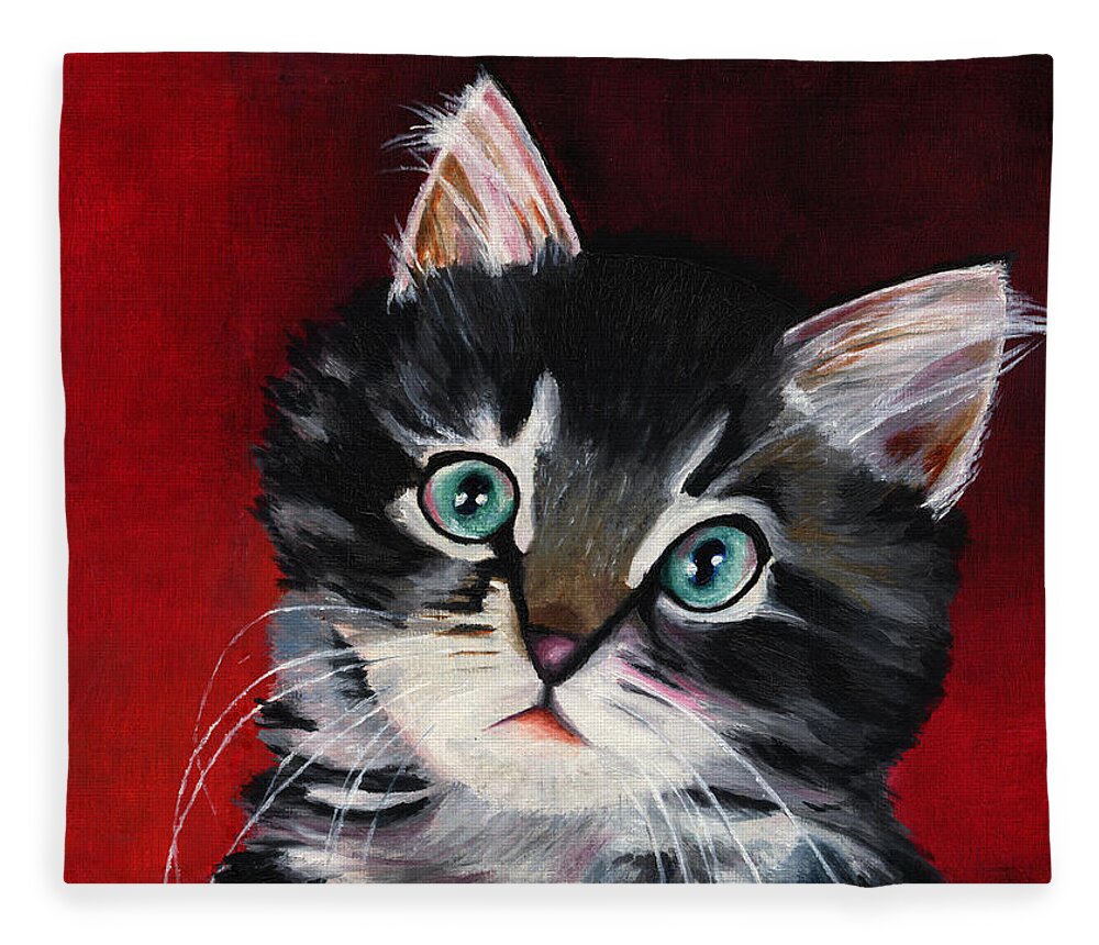 Kitten Fleece Blanket featuring the painting Kitten in Red by Vic Ritchey