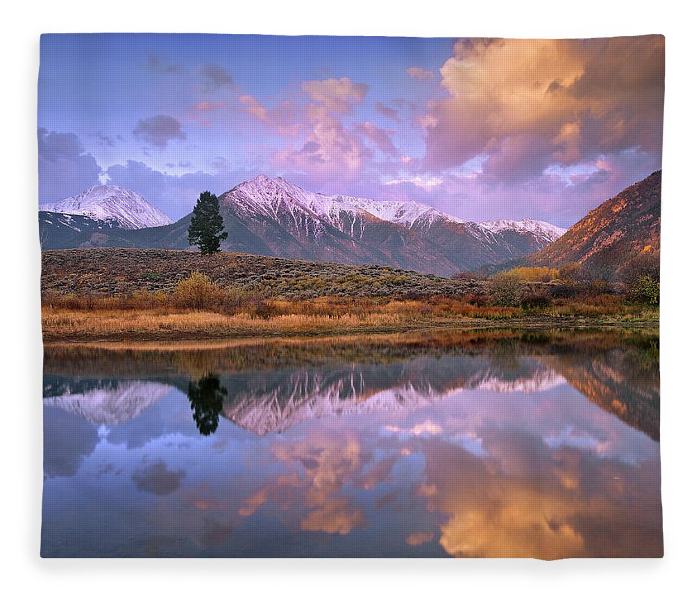 00175828 Fleece Blanket featuring the photograph La Plata And Twin Peaks by Tim Fitzharris