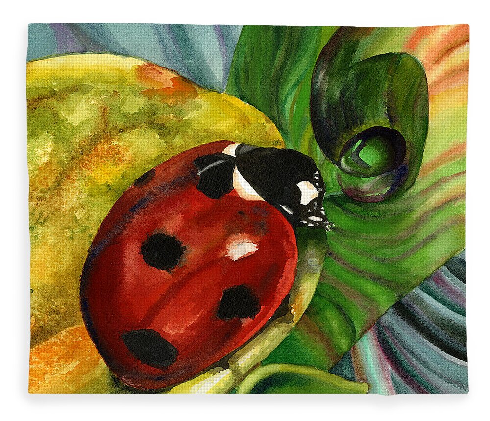 Ladybug Painting Fleece Blanket featuring the painting Ladybug by Anne Gifford