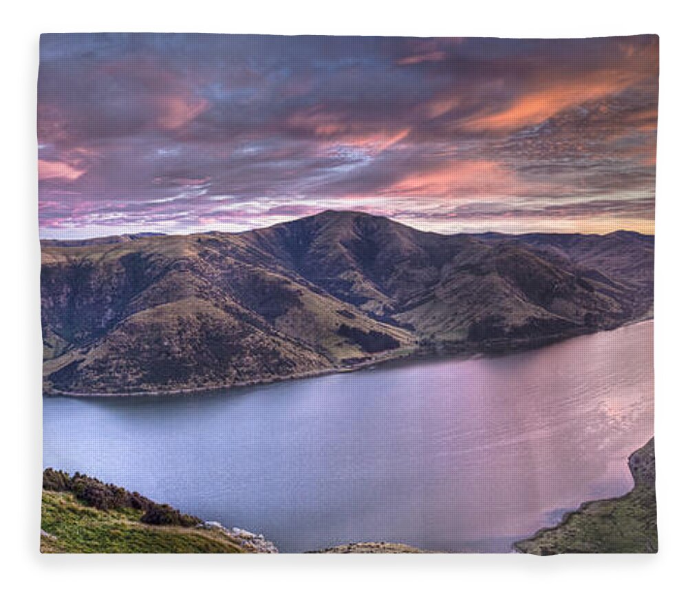 00441964 Fleece Blanket featuring the photograph Lake Forsyth At Dawn Canterbury New by Colin Monteath