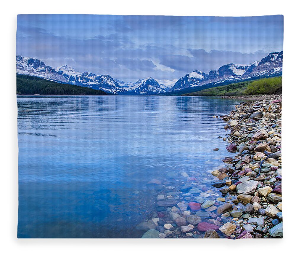 Glacier National Park Fleece Blanket featuring the photograph Lake Sherburne Shoreline by Greg Nyquist