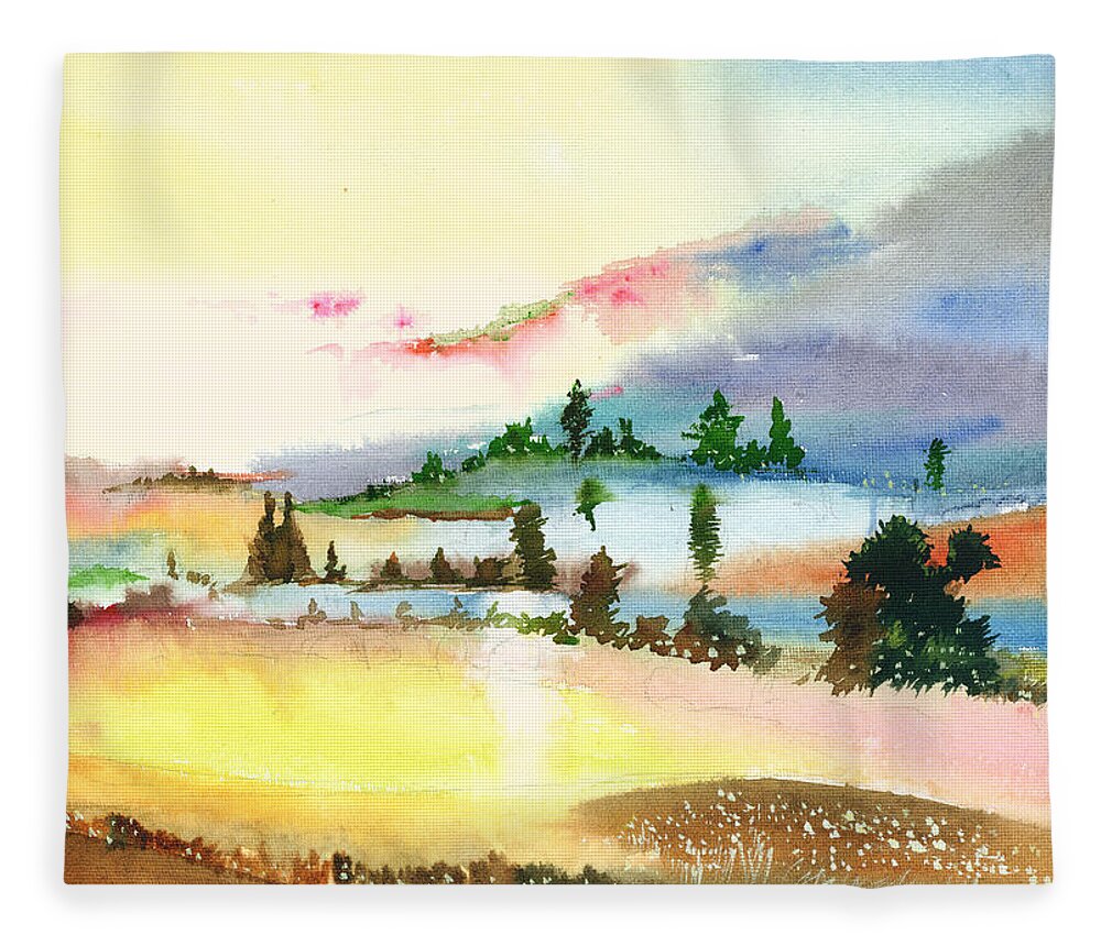 Tree Fleece Blanket featuring the painting Landscape 1 by Anil Nene